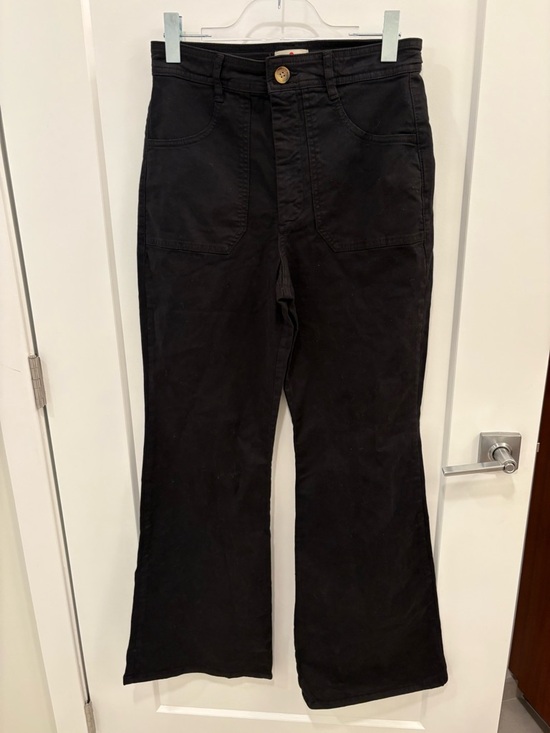 Marine Layer Pants - Marine Layer Black Bridget Cotton Twill High Rise Wide Leg Flared Pants Size 12